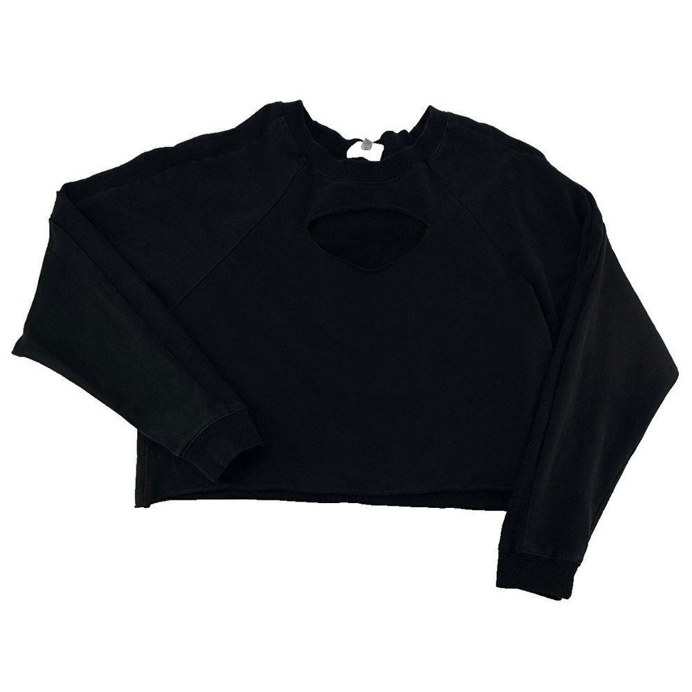 Bohme Women's Cropped Sweatshirt Black Long Sleeve Pullover Casual Trendy‎